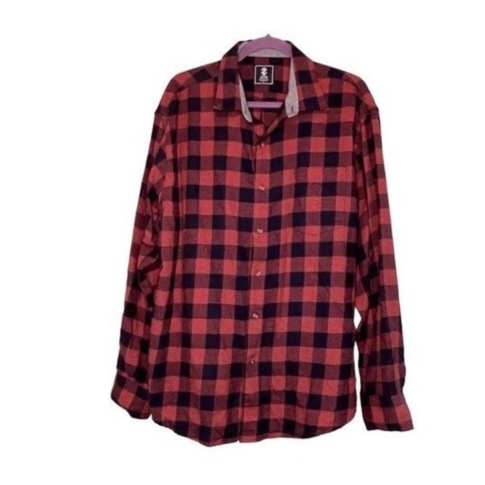 Izod Flannel Button Down Shirt Brick Red Black Buffalo Plaid Medium Weight